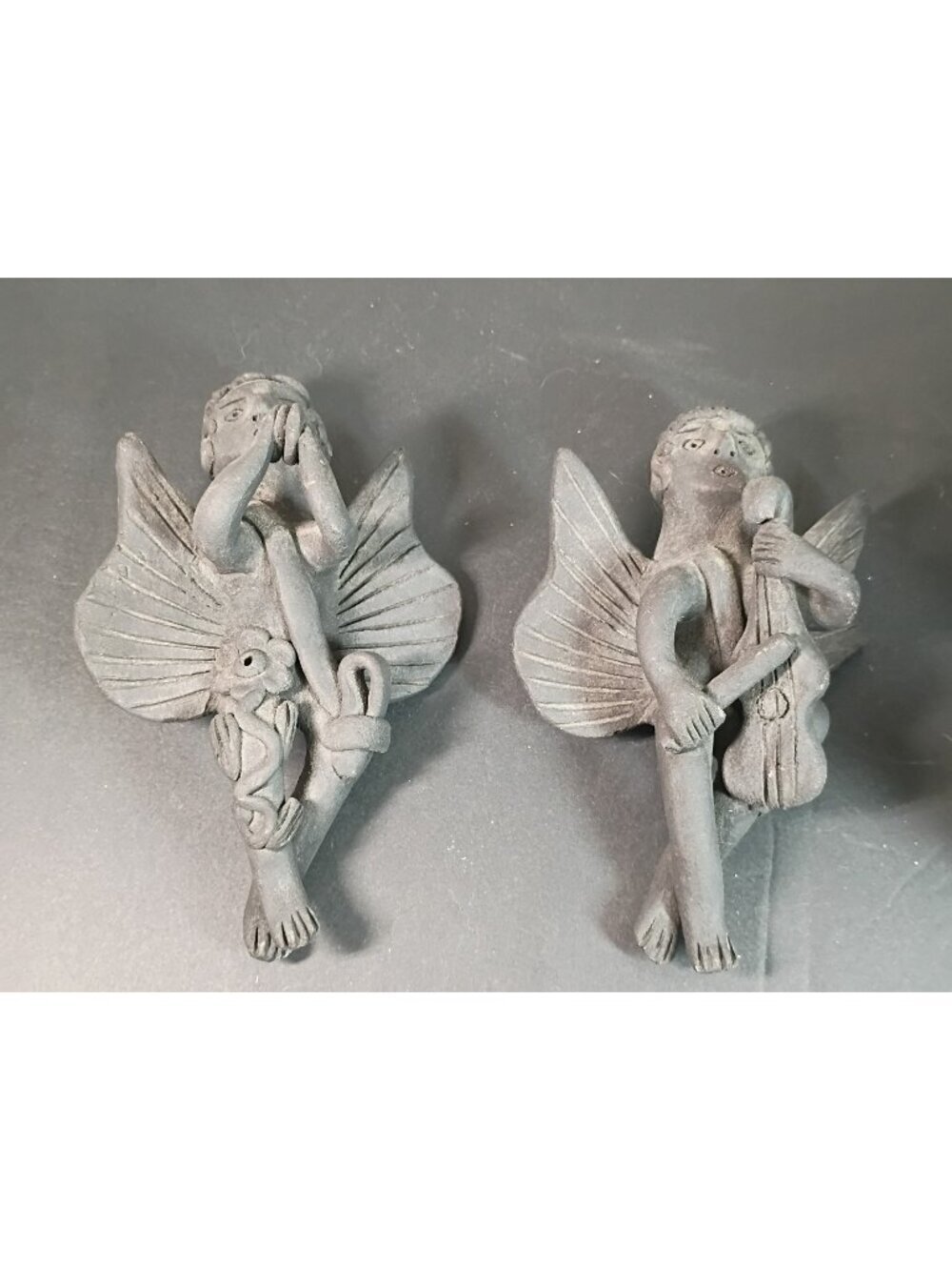 Black Oaxaca Mexico Luis Blanco Clay Figurine Lot Of 2 Playing Instruments READ